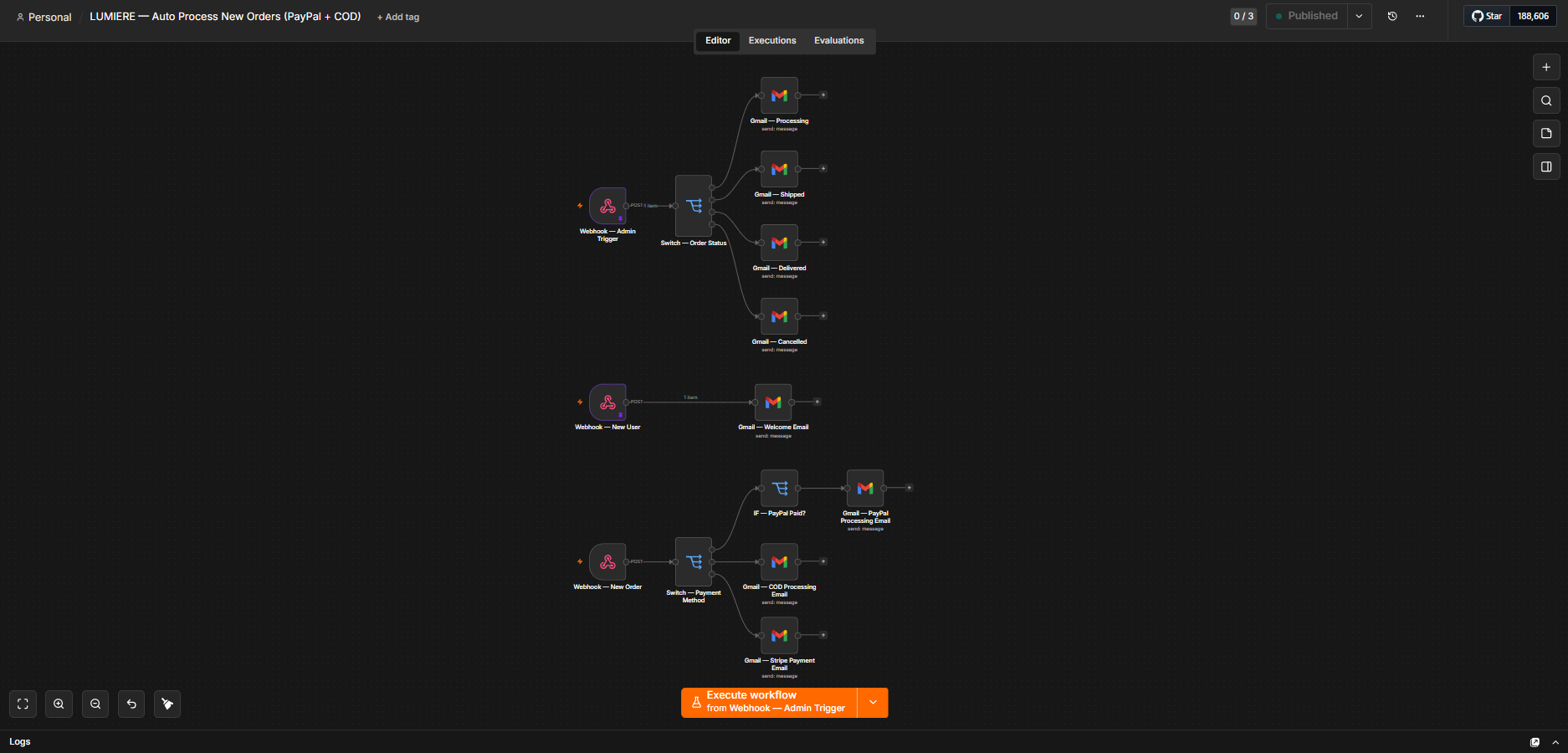 LUMIÈRE — Auto Process New Orders (PayPal + COD)